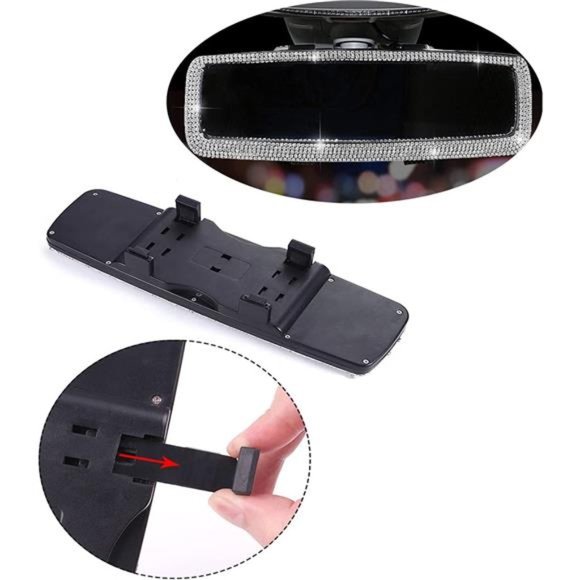 Bling Rhinestone Car Rear View Mirror,Car Rear View Mirror with Crystal Diamonds - Picture 4 of 7